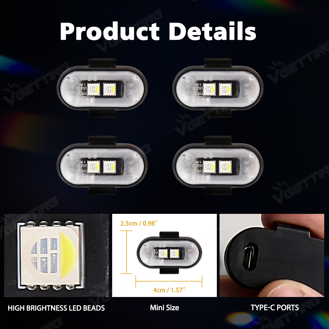 4個ミニドローンストロボライト8色USB充電式LEDワイヤレ - Drone Strobe Light のレビューと価格