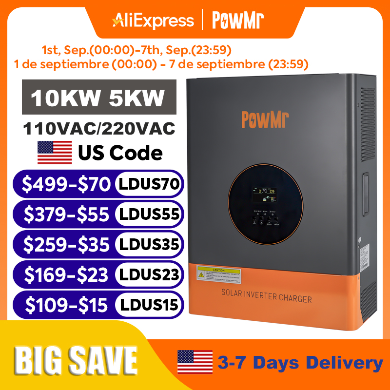 PowMr 10KW 5KW スプリットフェーズインバーター - Drone Solar Charger のレビューと価格